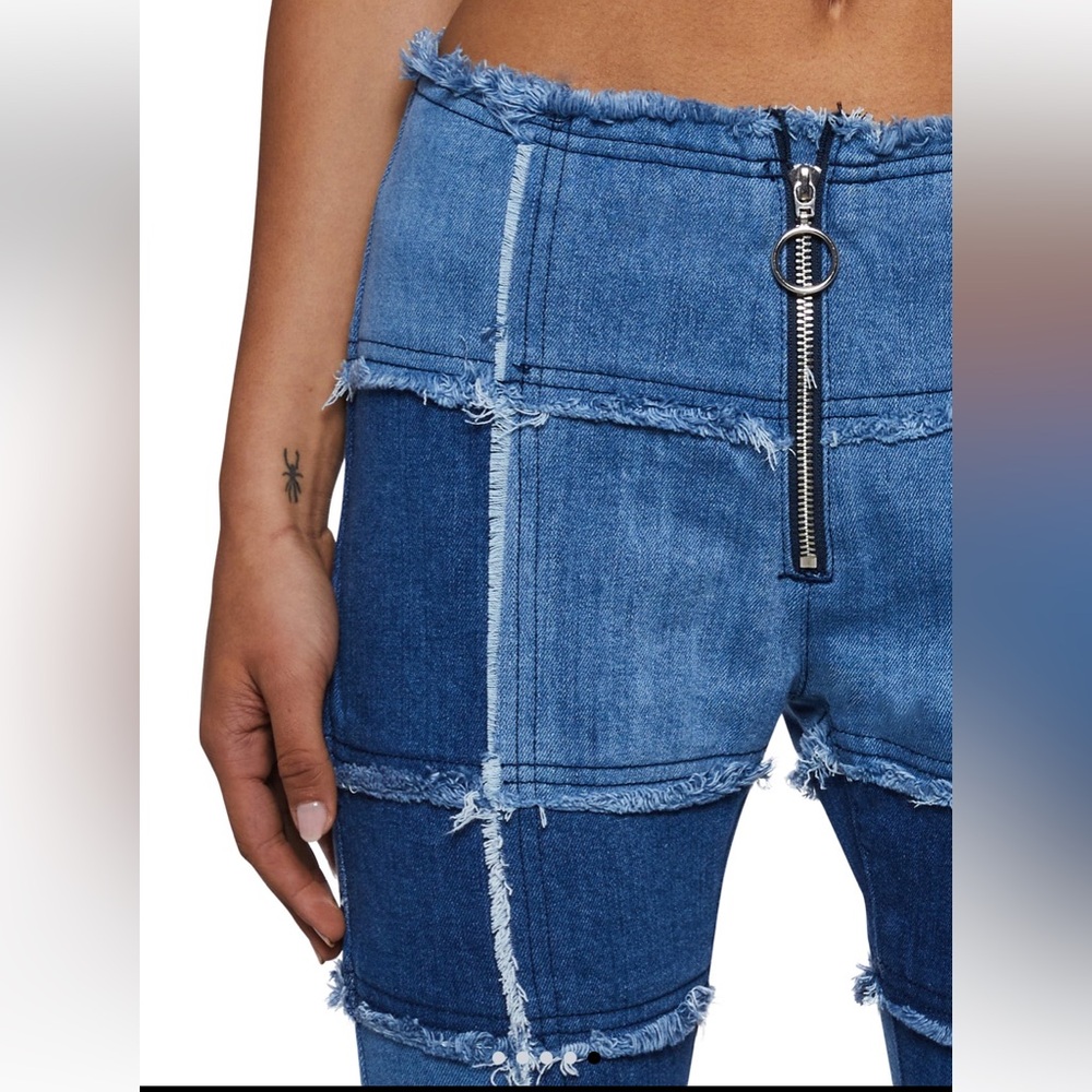 Patchwork Blue Denim Flared Jeans - image 5